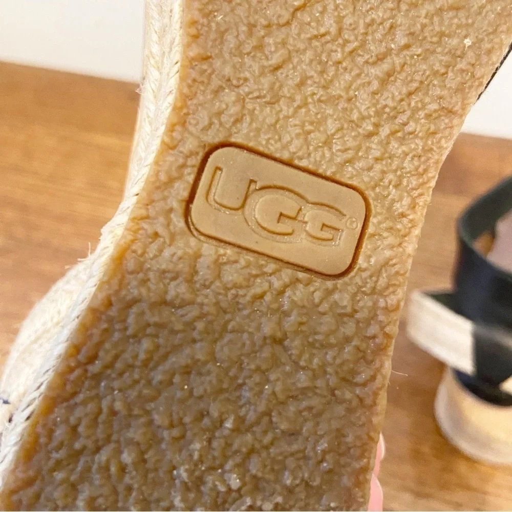 Ugg | Maysie Black Leather Strappy Espadrille Sandal Size 10